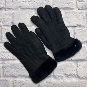 NEW UGG Suede Leather Gloves with Real Fur in Black